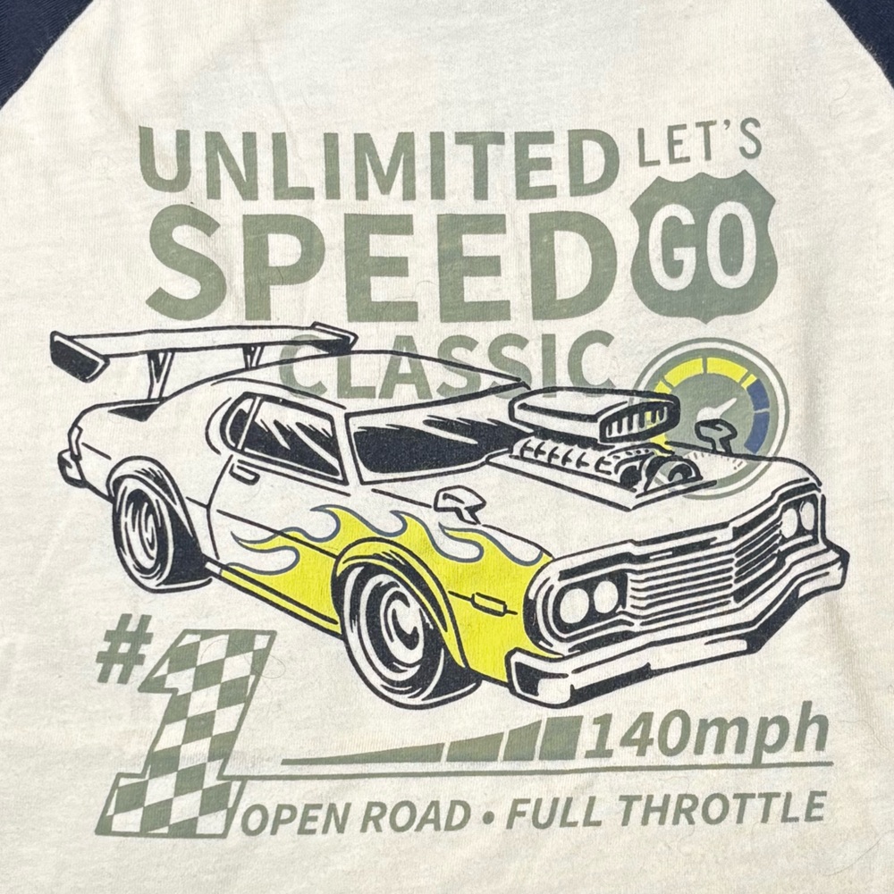 Kids' Cream and Navy Racing Car T-Shirt